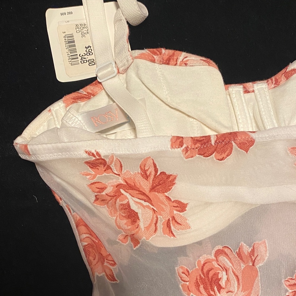 Vintage Rosy Floral Sheer Mesh Bodysuit | 34B NWT | Deadstock French Lingerie - Picture 7 of 16